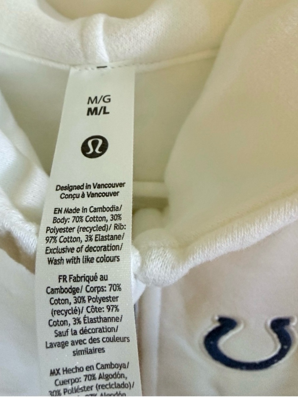 lululemon athletica White Women's Half-Zip Hoodie Sweatshirt with Colts Logo - Picture 4 of 4
